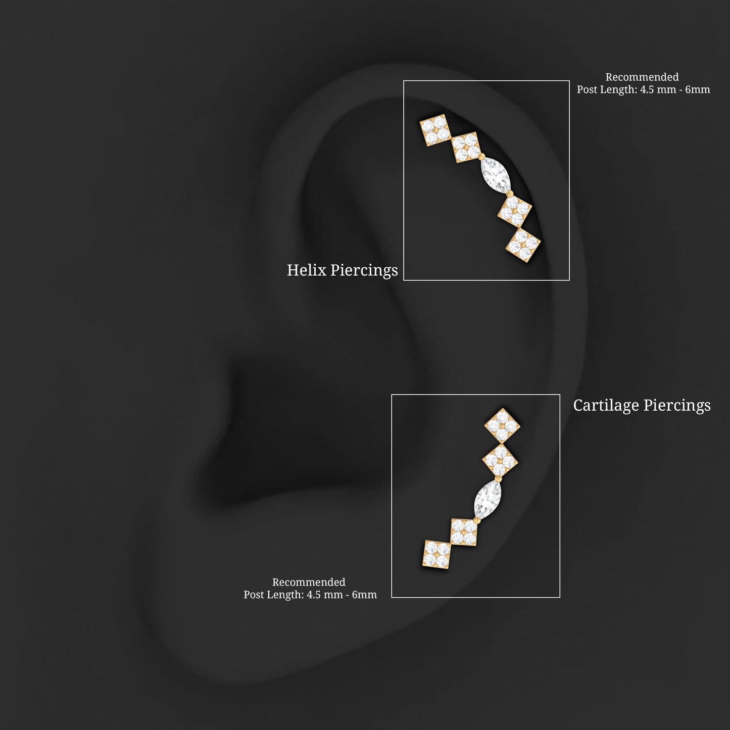 Certified Moissanite Curved Helix Piercing Earring