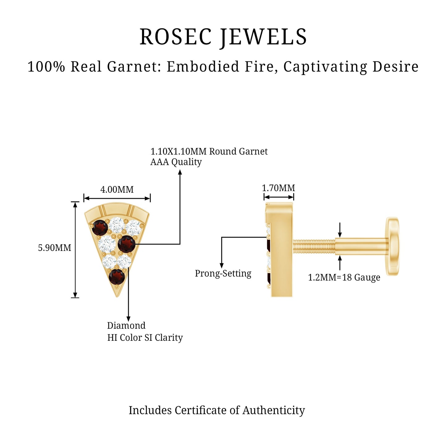 Round Cut Garnet and Diamond Pizza Slice Helix Earring