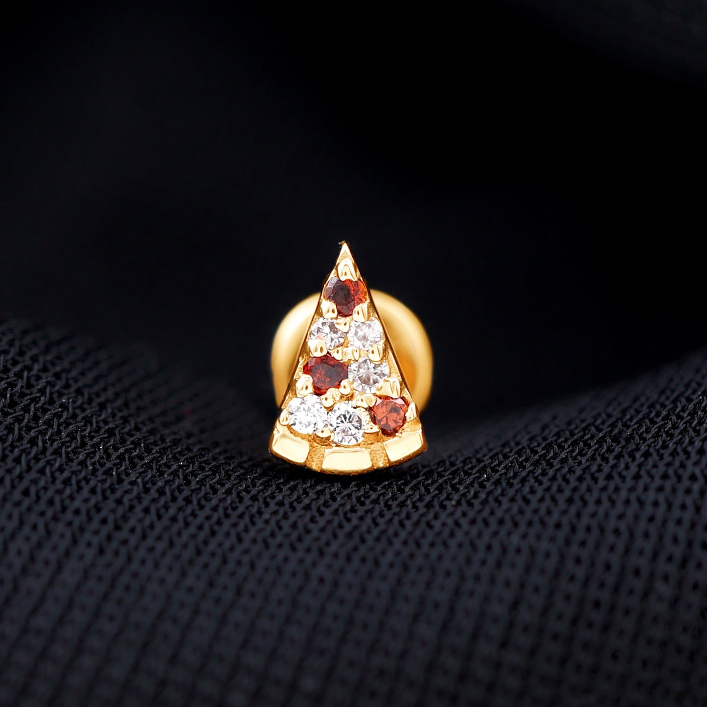 Round Cut Garnet and Diamond Pizza Slice Helix Earring
