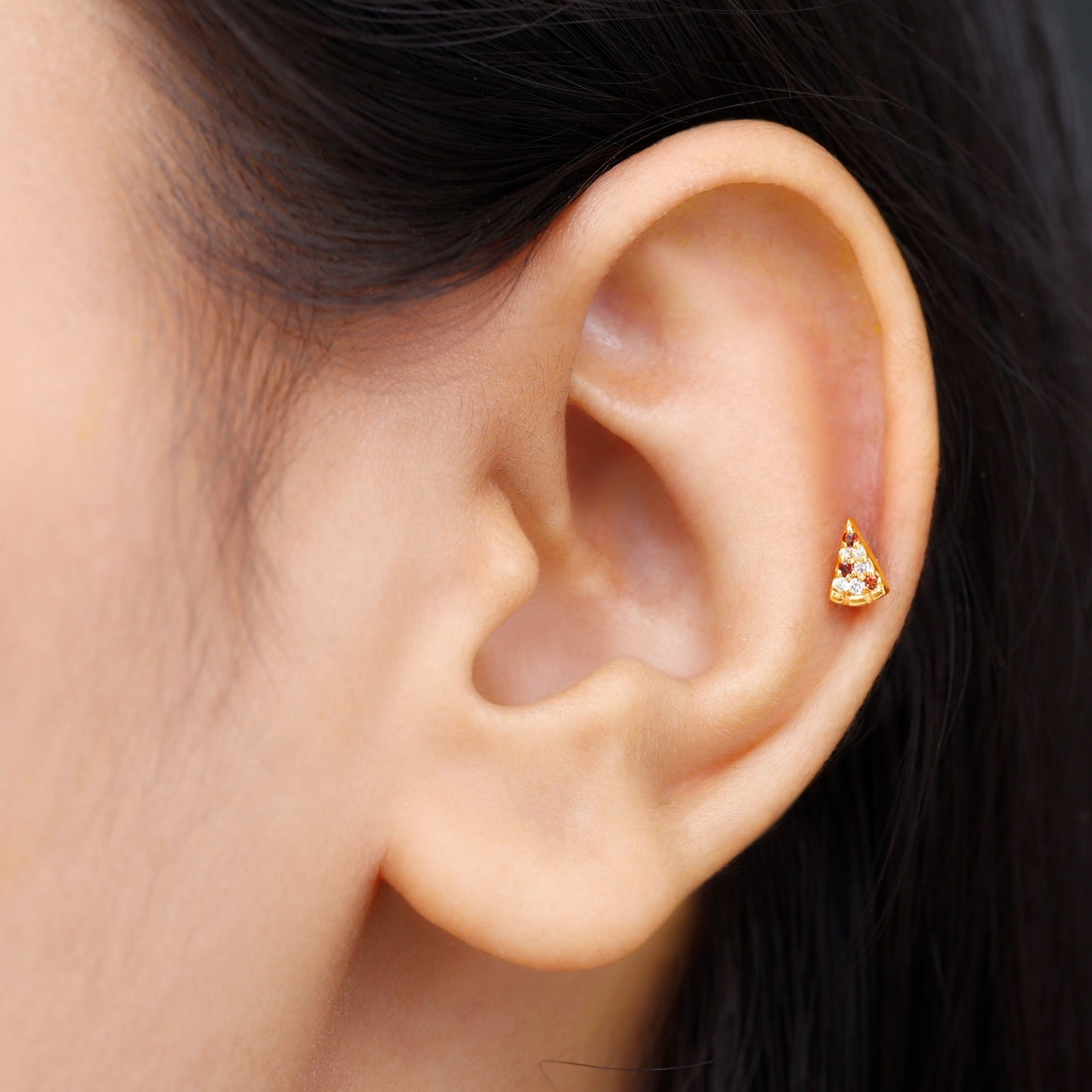 Round Cut Garnet and Diamond Pizza Slice Helix Earring