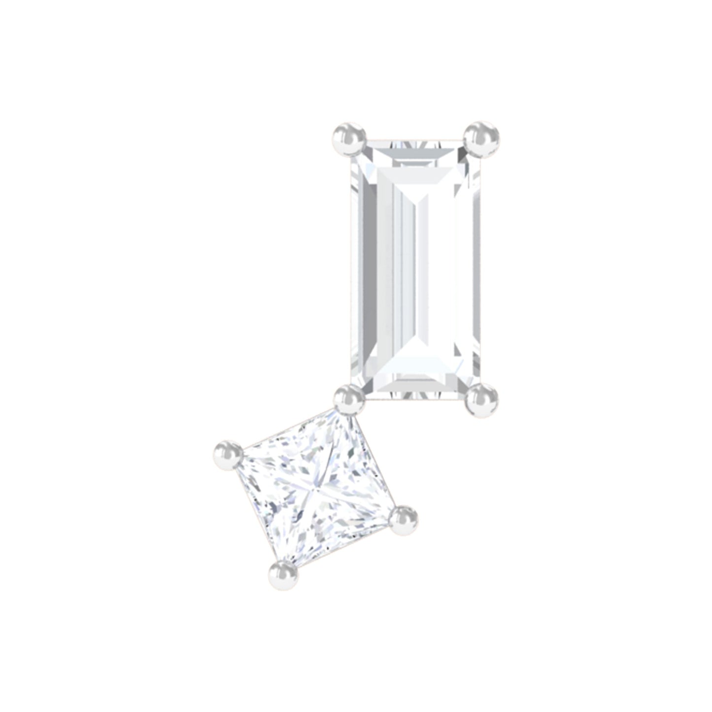 Baguette and Princess Cut Moissanite 2 Stone Helix Earring