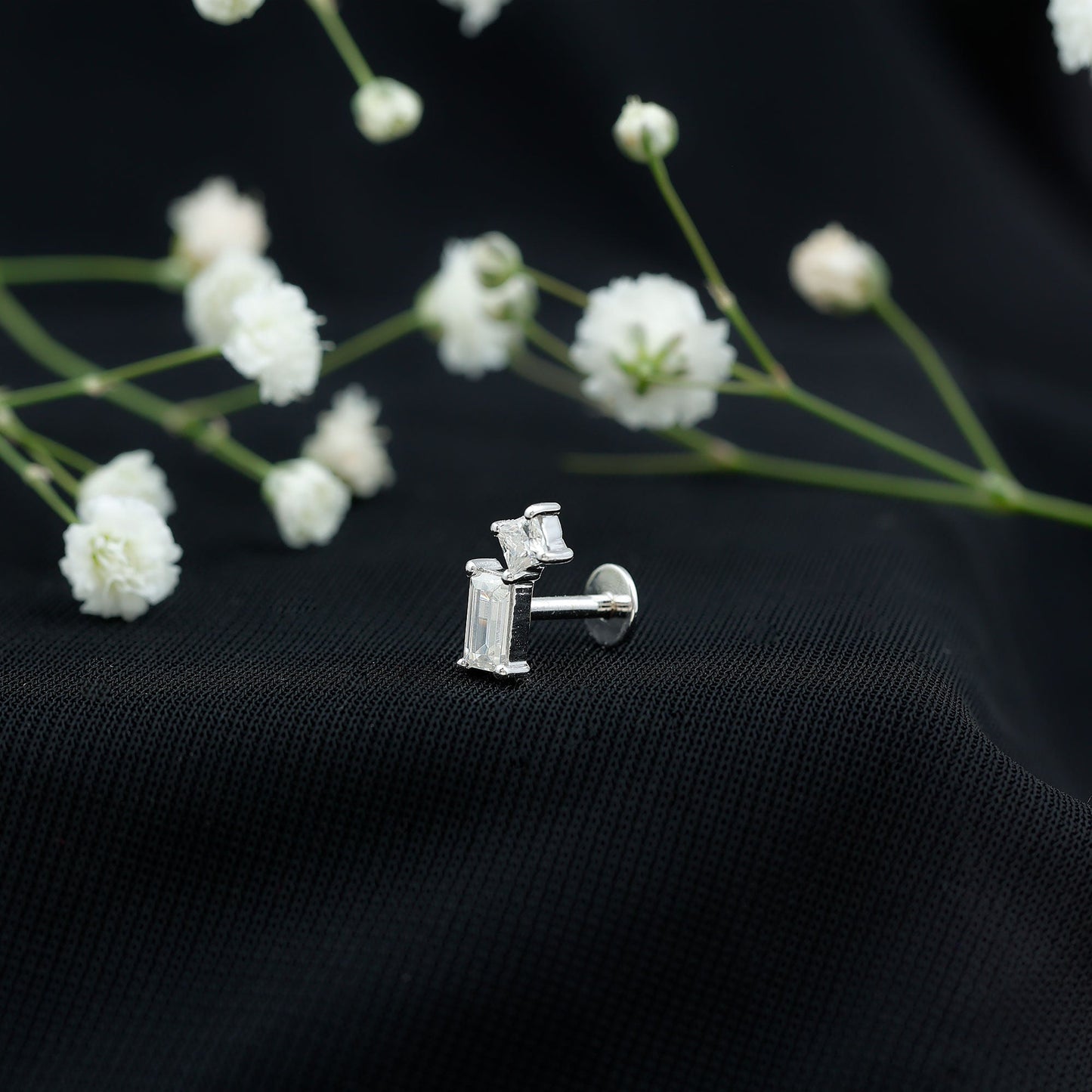 Baguette and Princess Cut Moissanite 2 Stone Helix Earring