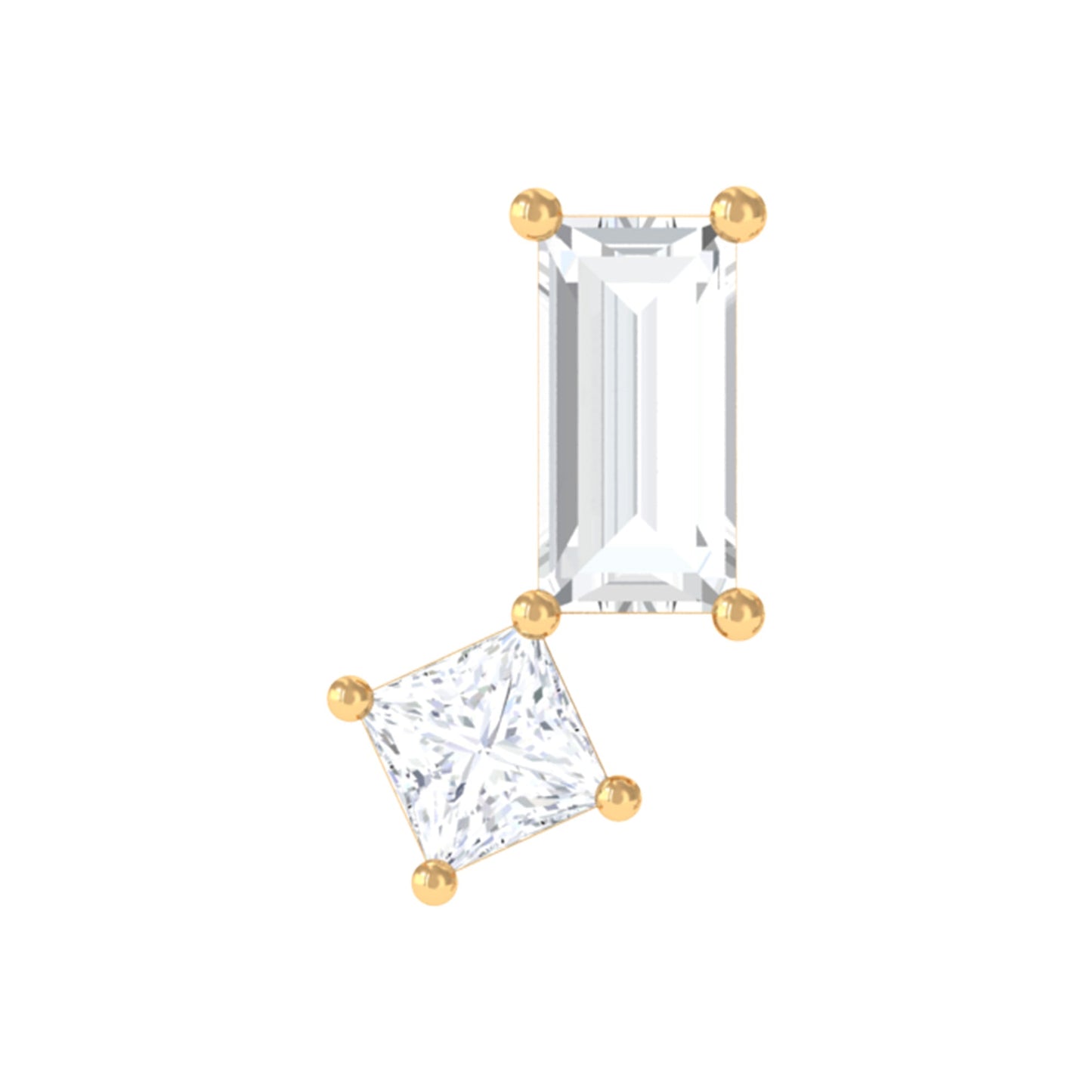 Baguette and Princess Cut Moissanite 2 Stone Helix Earring