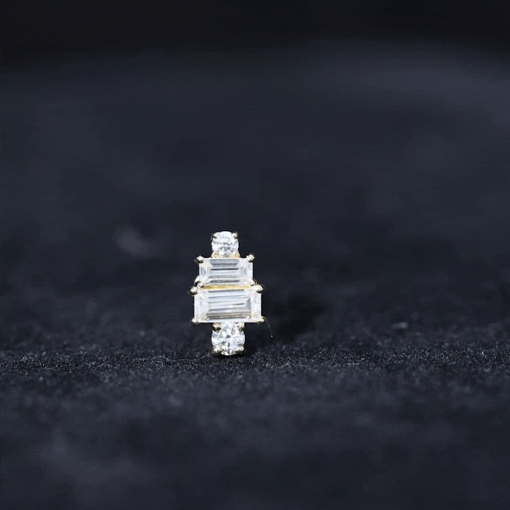 Baguette and Round Moissanite Designer Earring for Helix Piercing