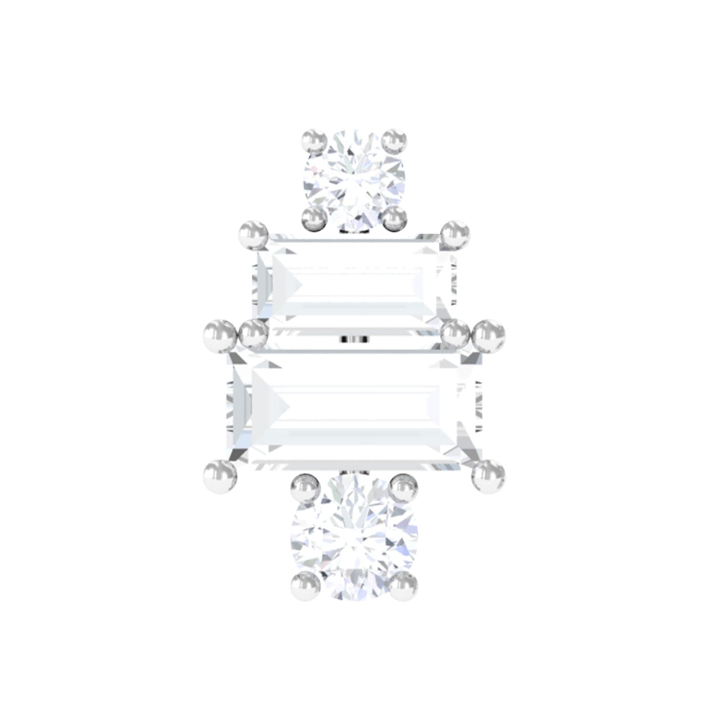 Baguette and Round Moissanite Designer Earring for Helix Piercing