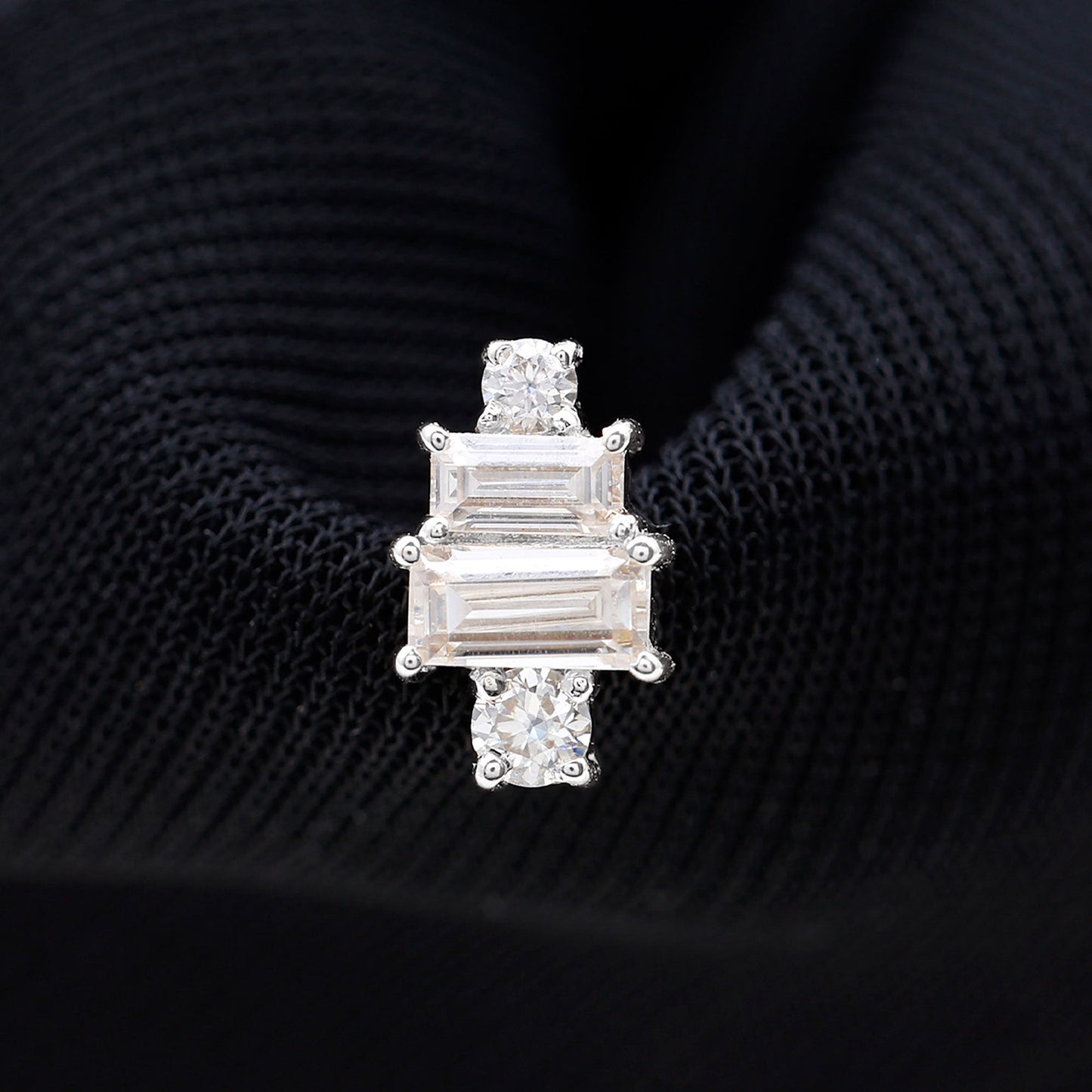 Baguette and Round Moissanite Designer Earring for Helix Piercing
