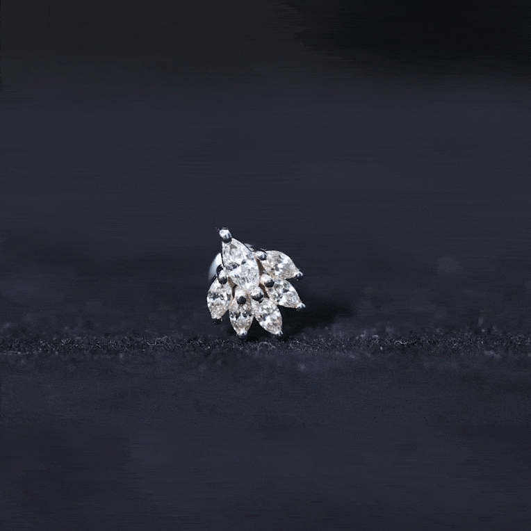 Marquise Moissanite Cluster Leaf Earring for Cartilage Piercing