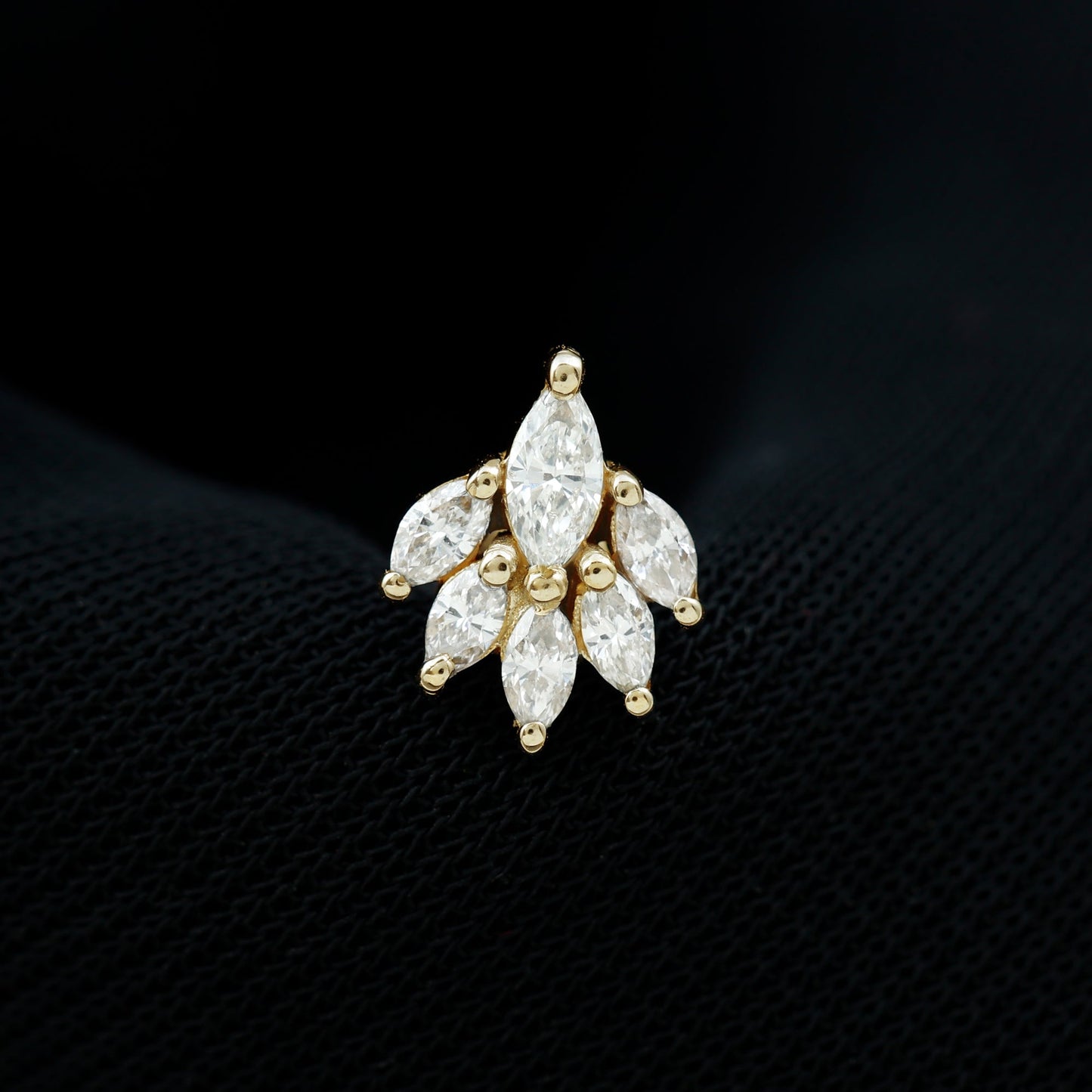 Marquise Moissanite Cluster Leaf Earring for Cartilage Piercing