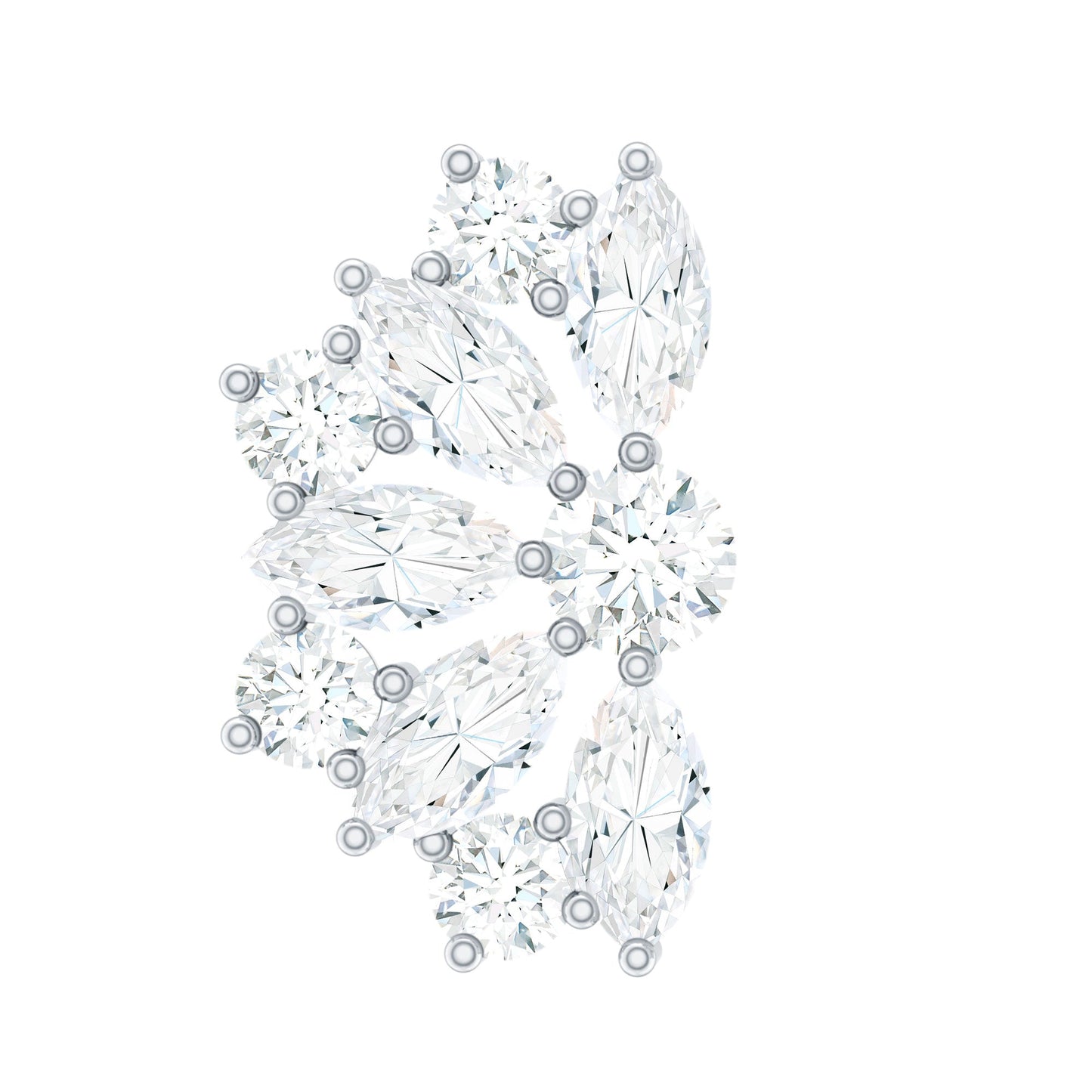 Natural Marquise and Round Diamond Floral Cartilage Earring