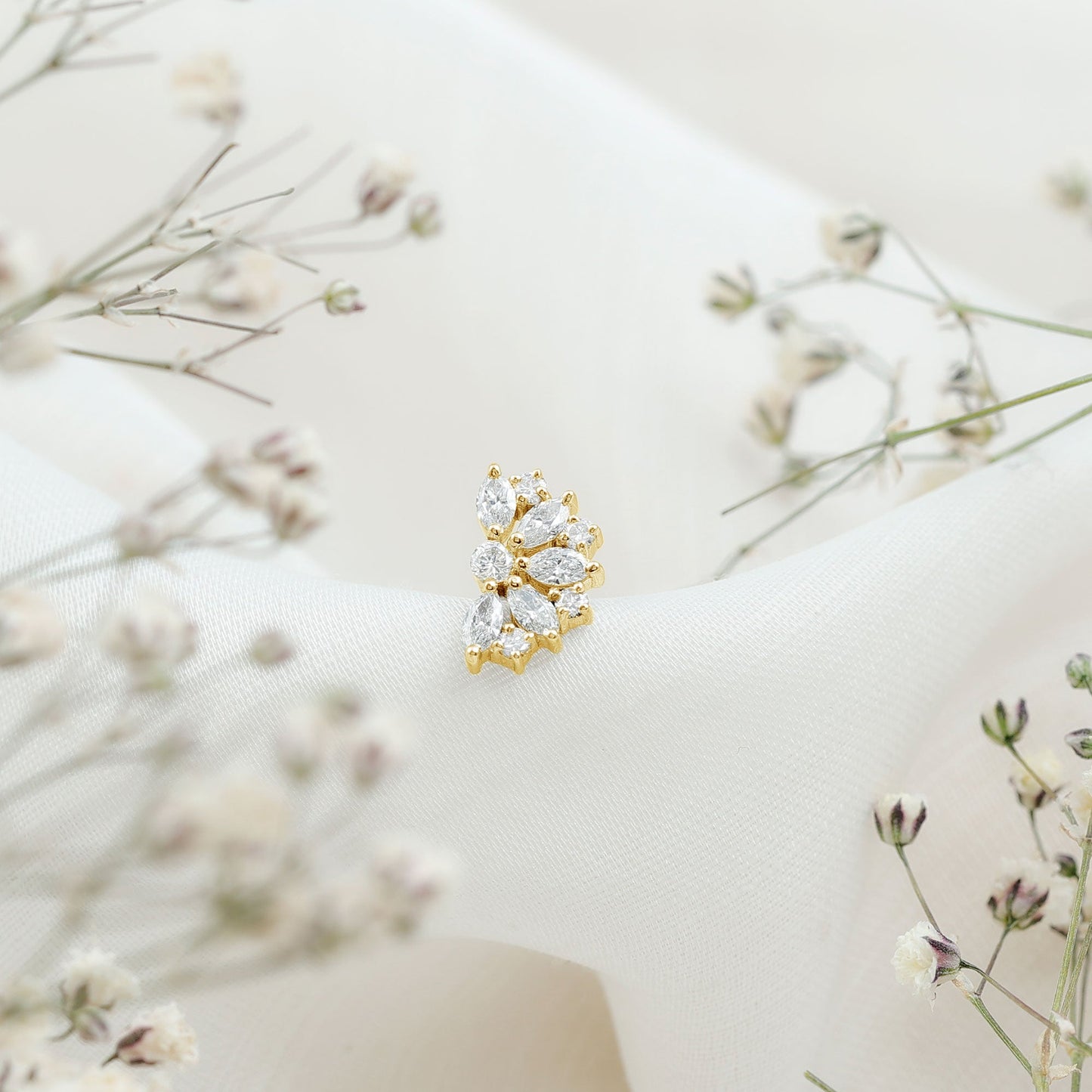 Natural Marquise and Round Diamond Floral Cartilage Earring