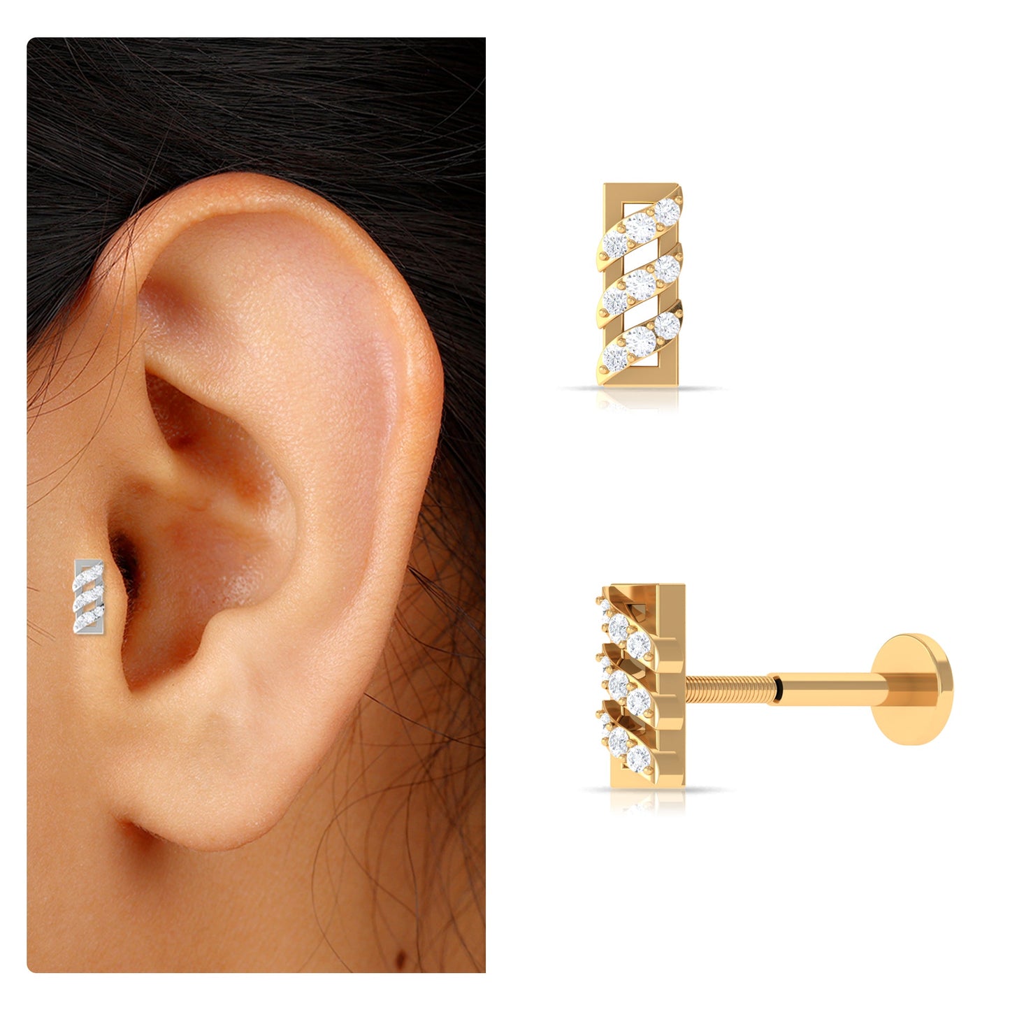 Minimalist Diamond Bar Earring for Tragus Piercing