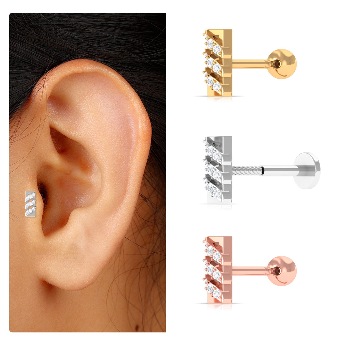 Minimalist Diamond Bar Earring for Tragus Piercing