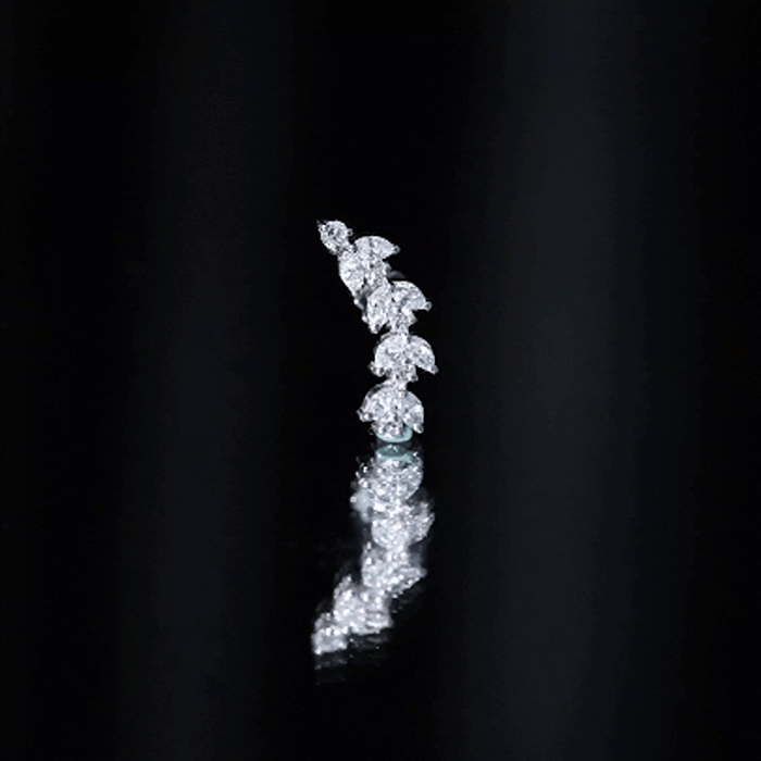 Marquise and Round Moissanite Leaf Helix Earring