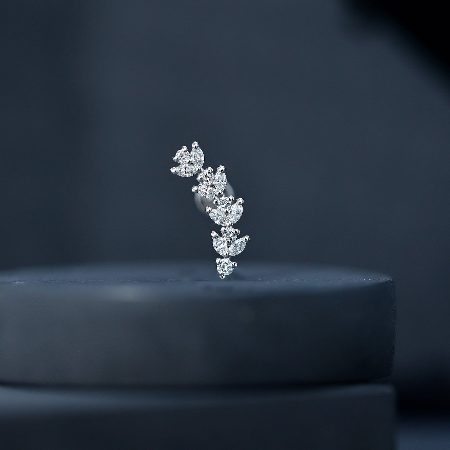 Marquise and Round Moissanite Leaf Helix Earring