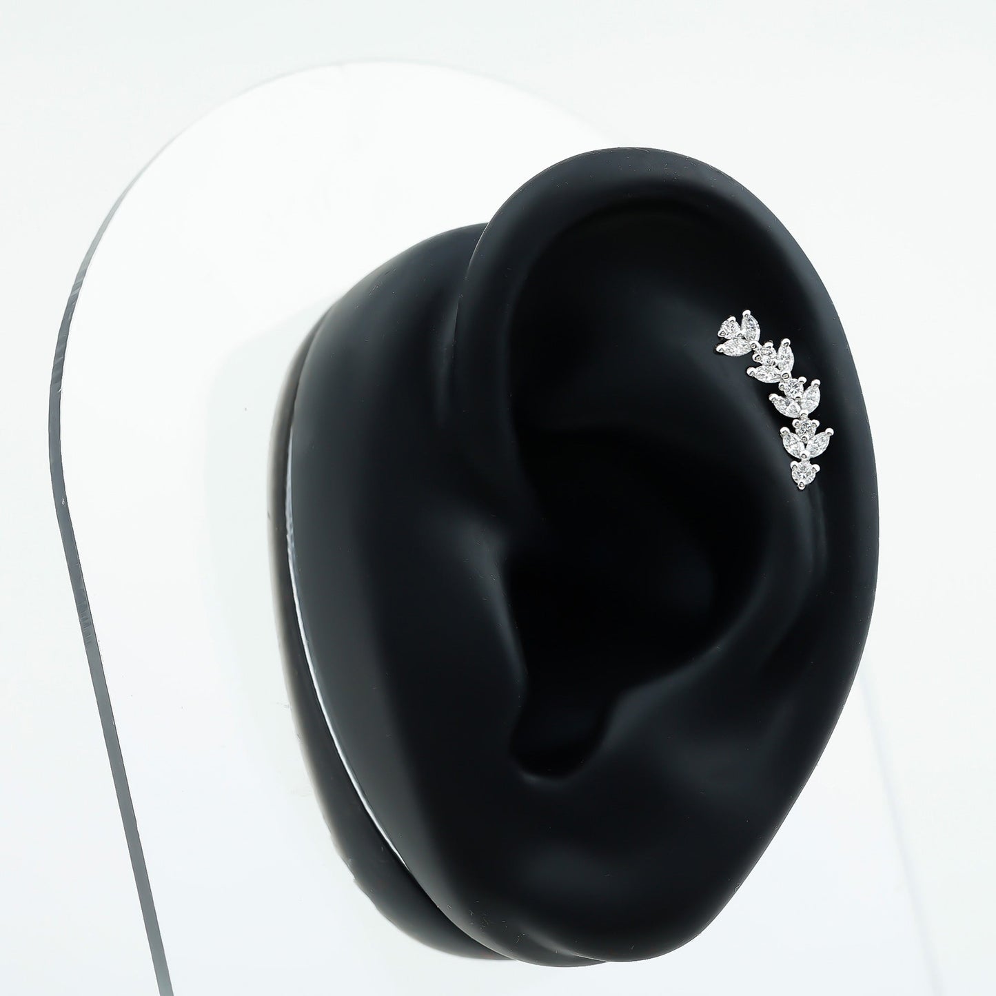 Marquise and Round Moissanite Leaf Helix Earring