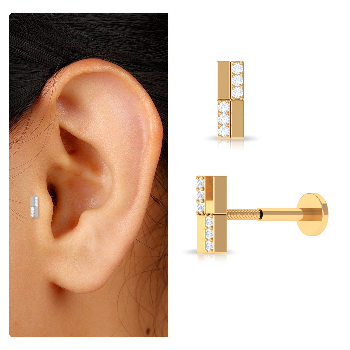Simple Diamond Bar Earring for Tragus Piercing