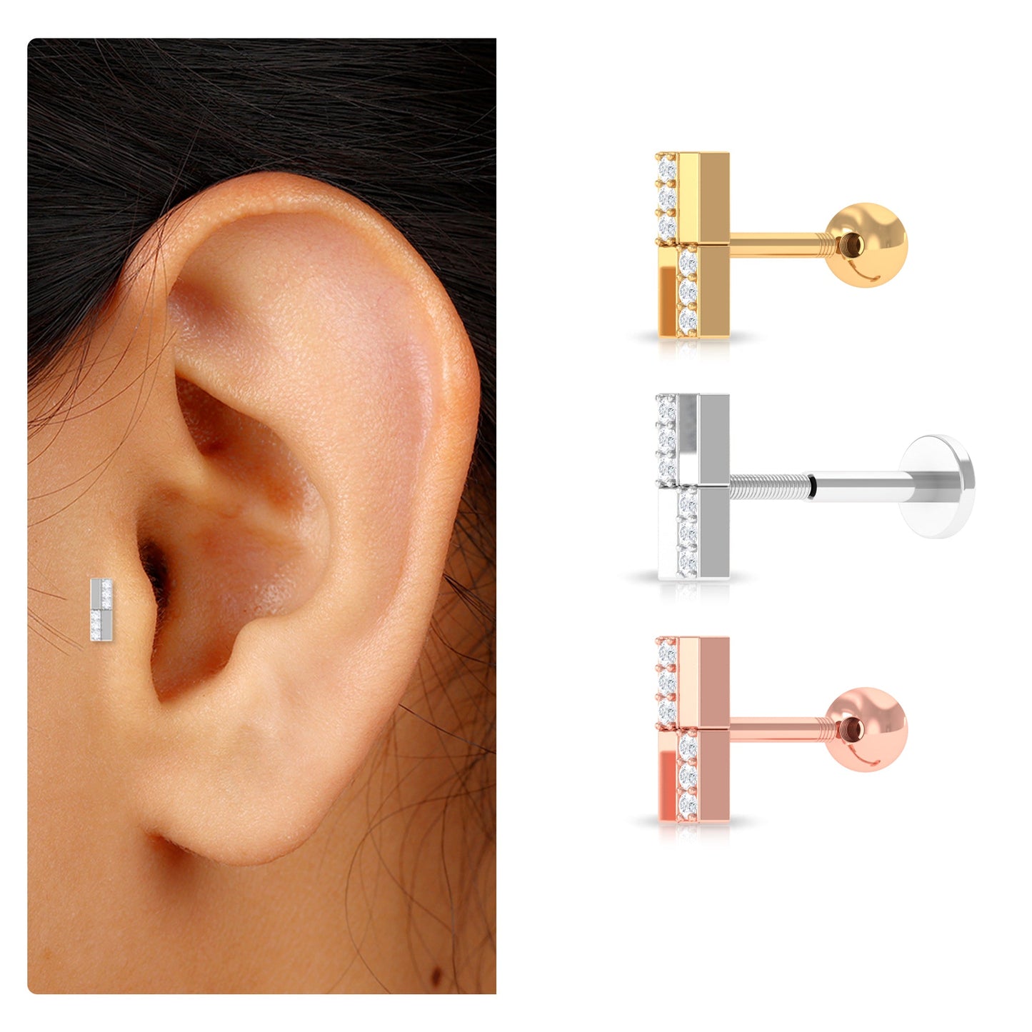 Simple Diamond Bar Earring for Tragus Piercing