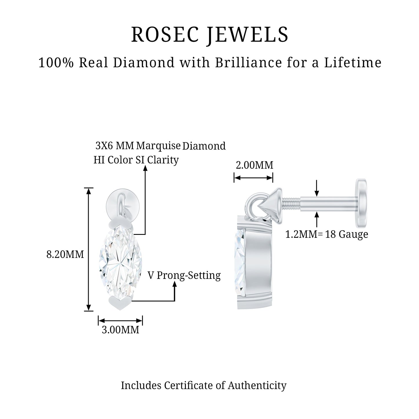 Marquise Diamond Cartilage Dangle Earring