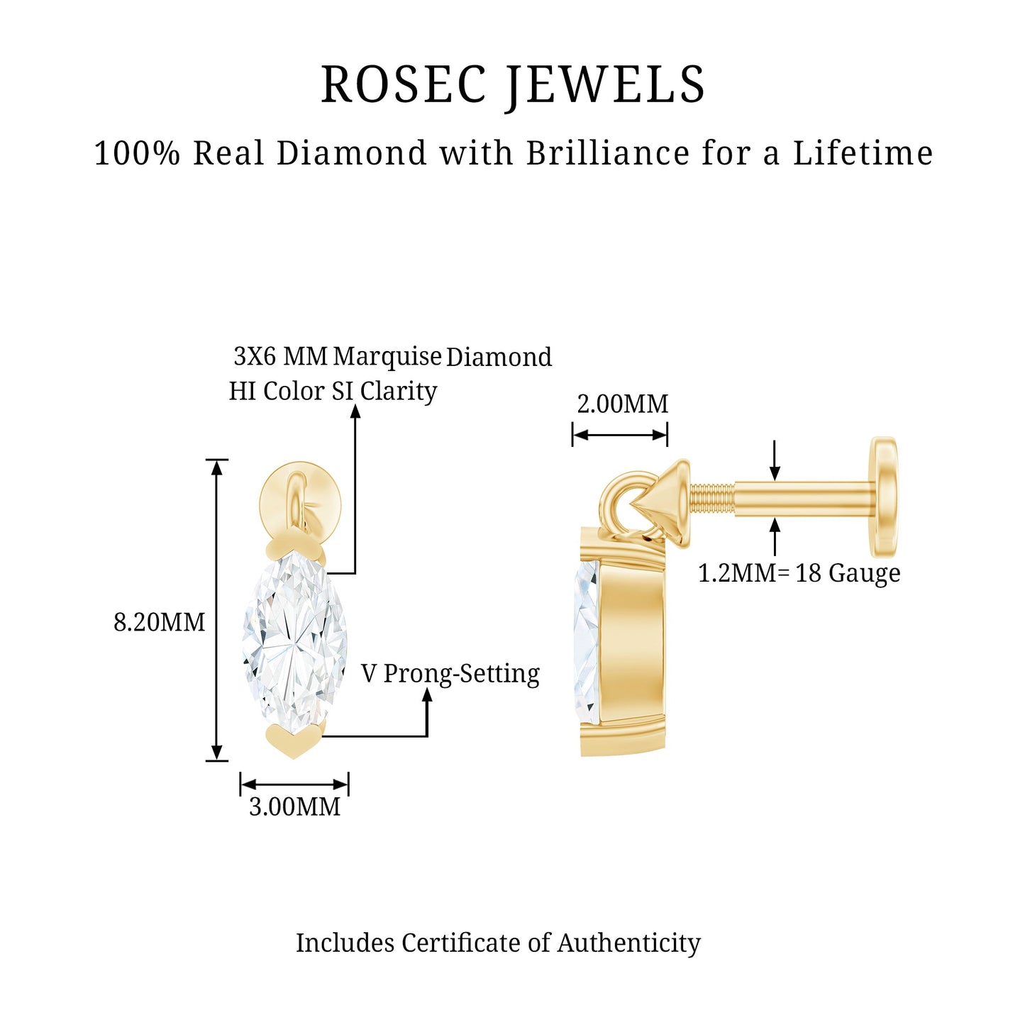 Marquise Diamond Cartilage Dangle Earring