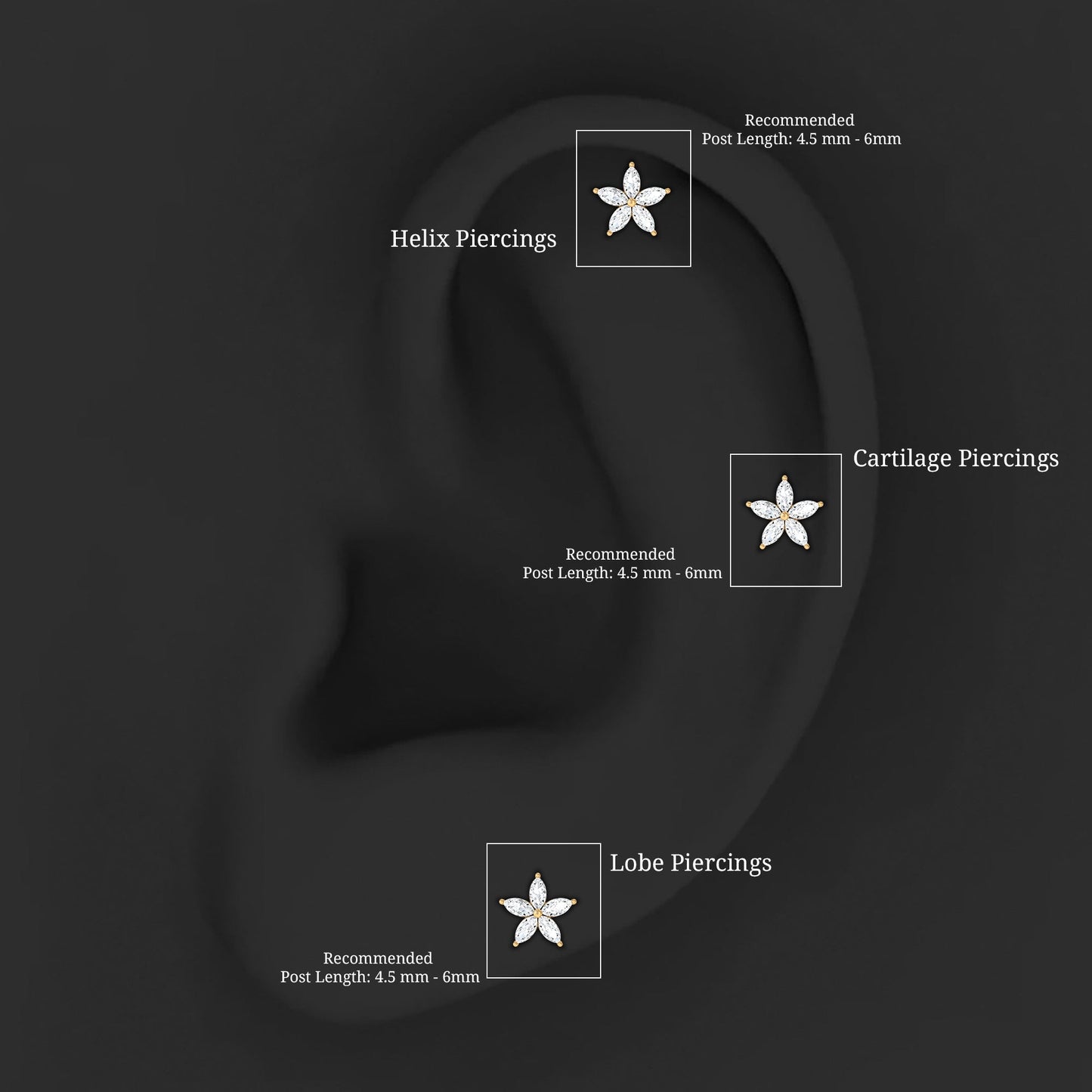 Marquise Cut Moissanite Floral Earring for Cartilage Piercing