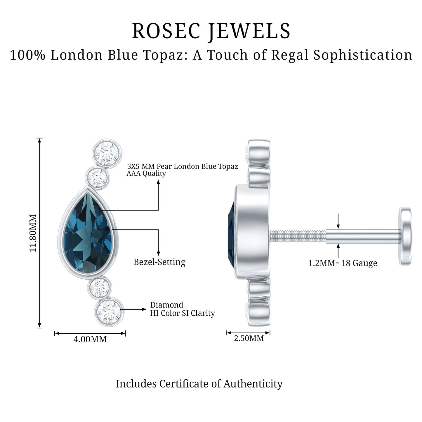 London Blue Topaz Ear Crawler Earring with Diamond