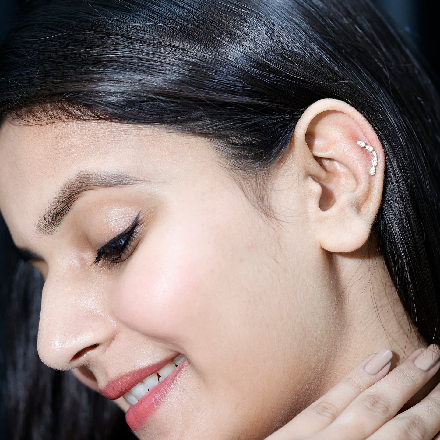 Certified Moissanite Curved Helix Earring for Her