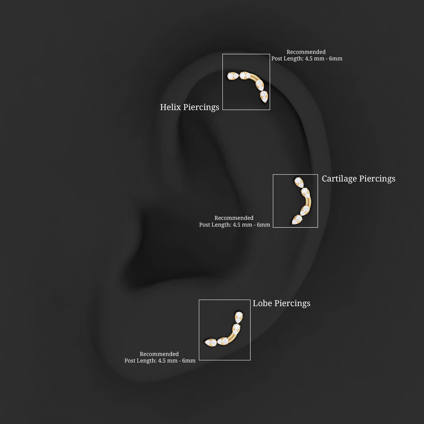 Certified Moissanite Curved Helix Earring for Her