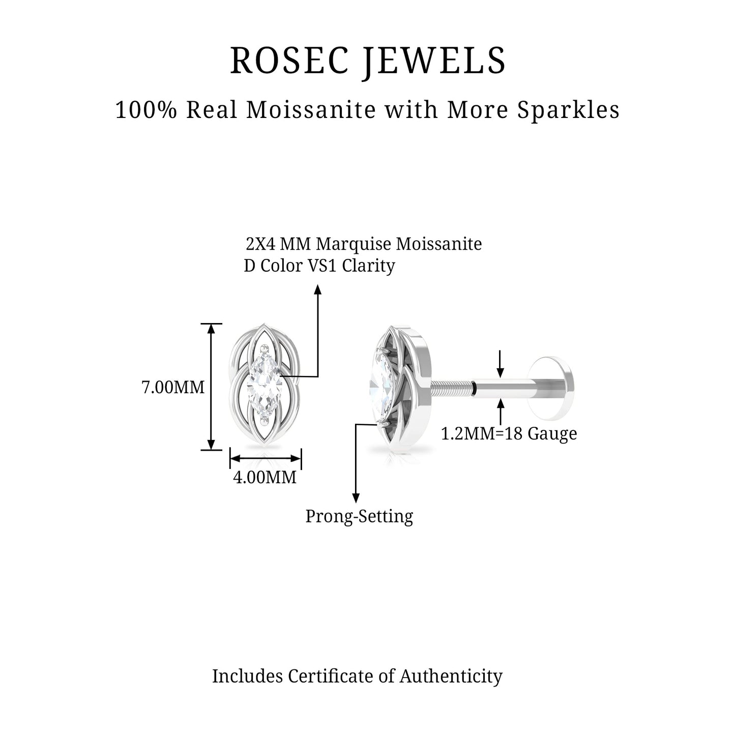 Minimal Marquise Cut Moissanite Cartilage Earring