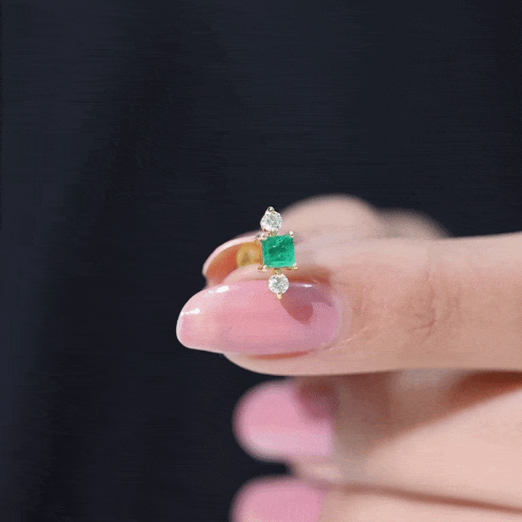 Natural Emerald and Lab Grown Diamond Helix Earring