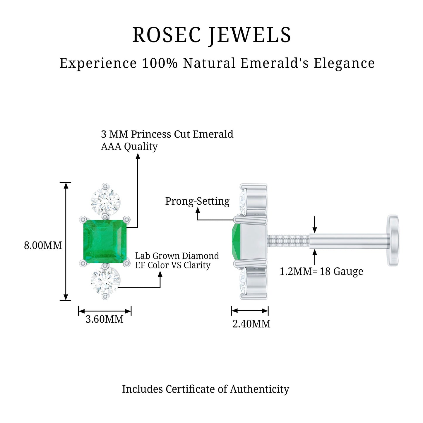 Natural Emerald and Lab Grown Diamond Helix Earring
