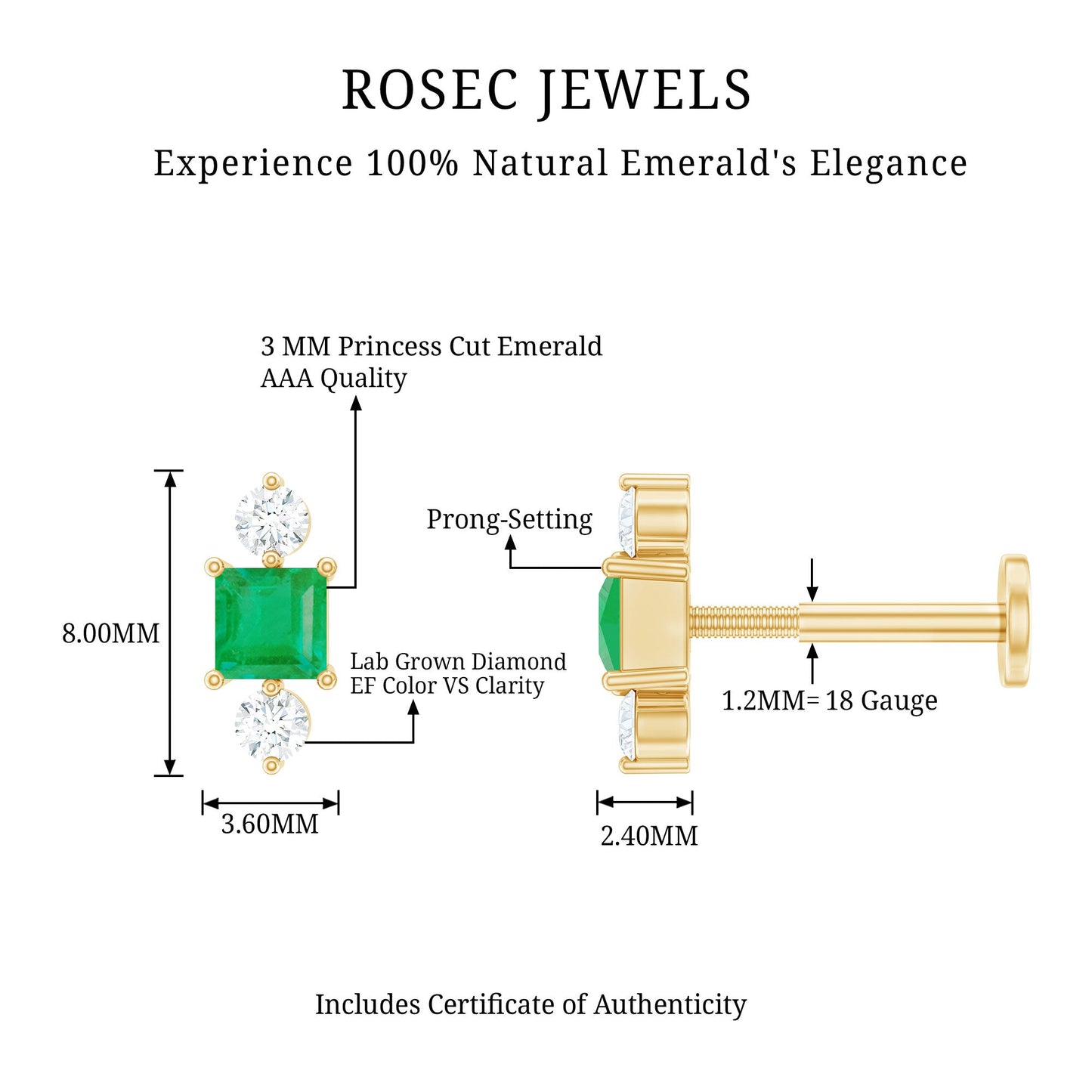 Natural Emerald and Lab Grown Diamond Helix Earring