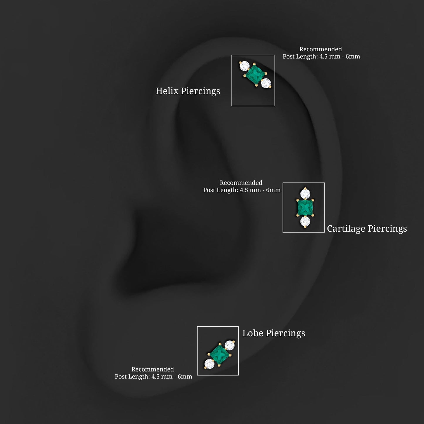 Natural Emerald and Lab Grown Diamond Helix Earring