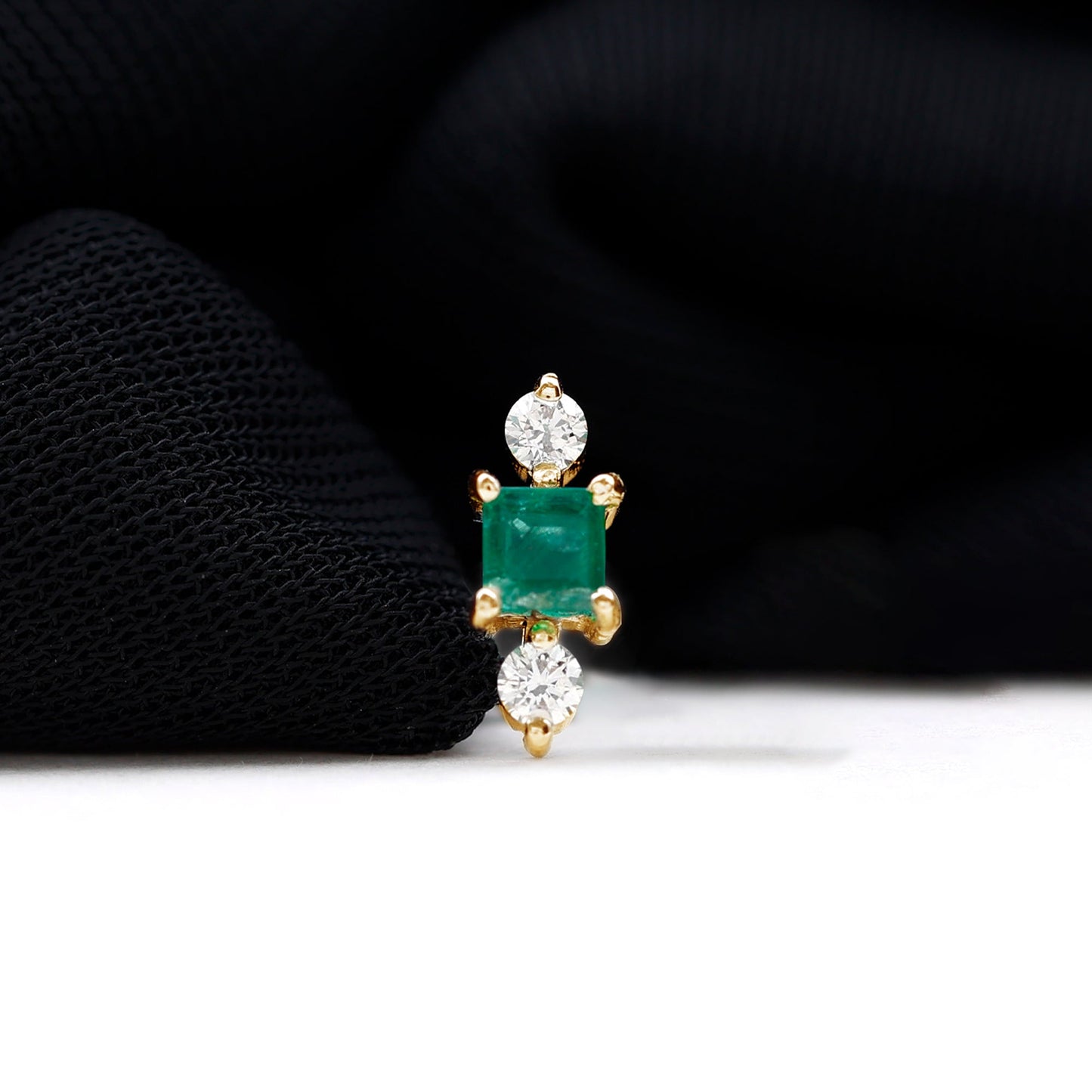 Natural Emerald and Lab Grown Diamond Helix Earring