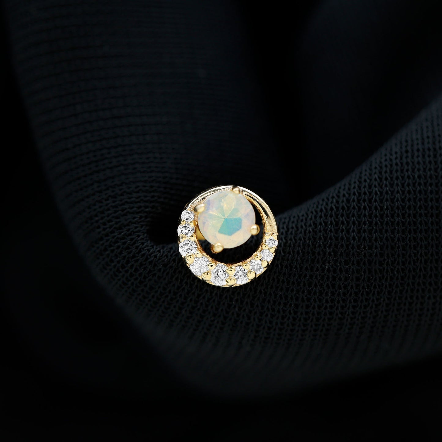Ethiopian Opal and Diamond Circle Cartilage Earring