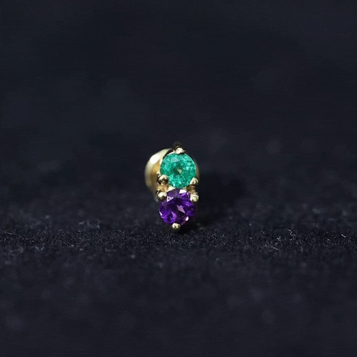 Real Amethyst and Emerald Earring for Helix Piercing