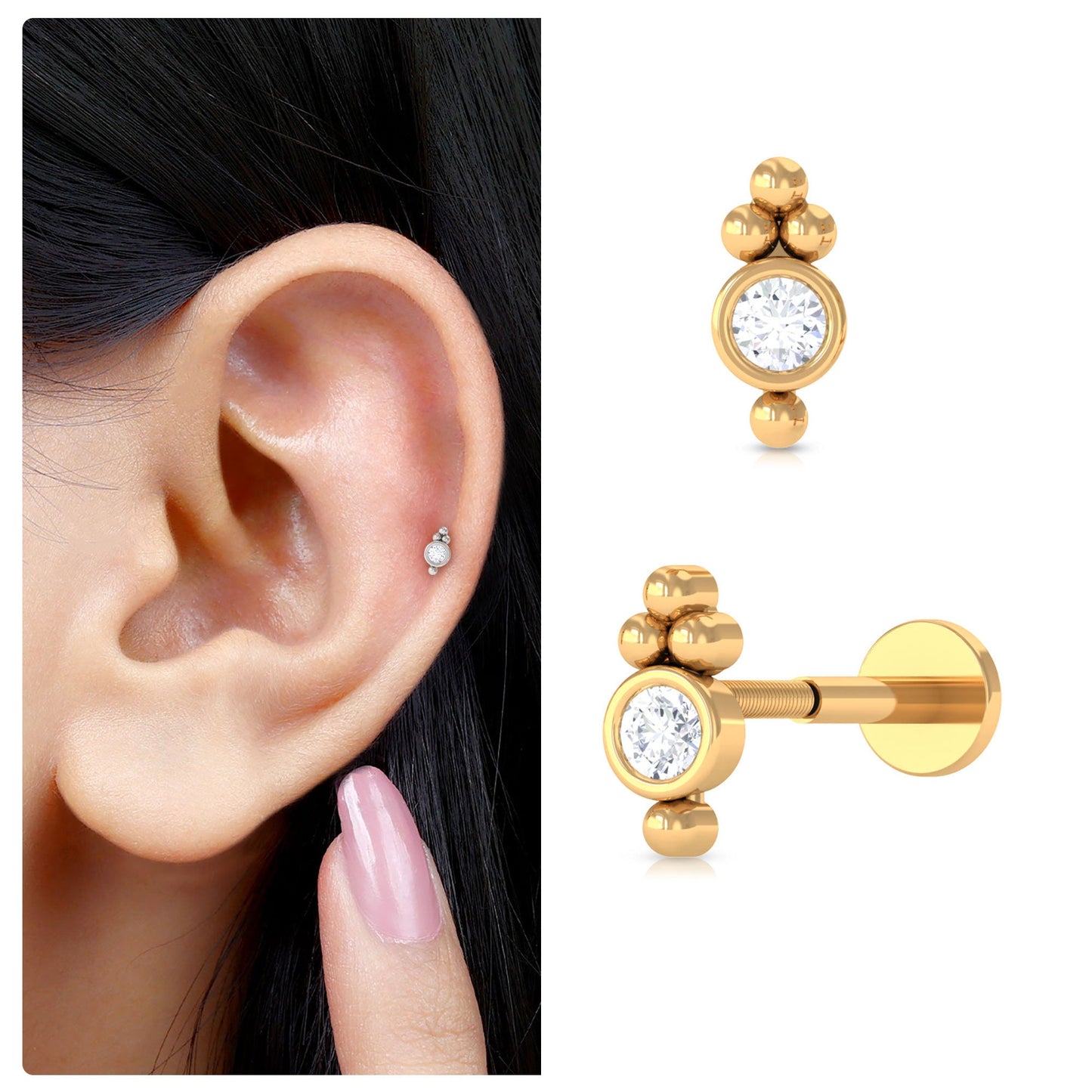 Dainty Diamond Beaded Conch Earring