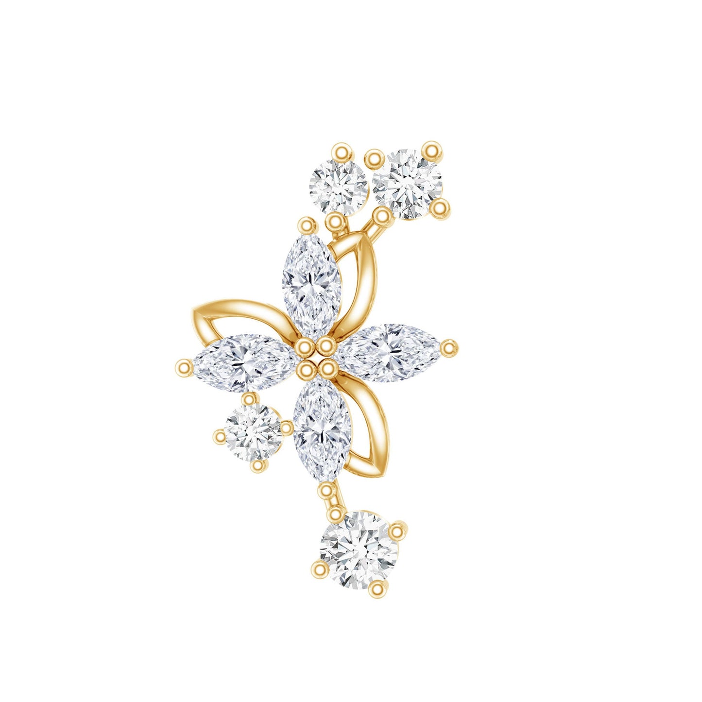 Certified Moissanite Flower Crawler Earring