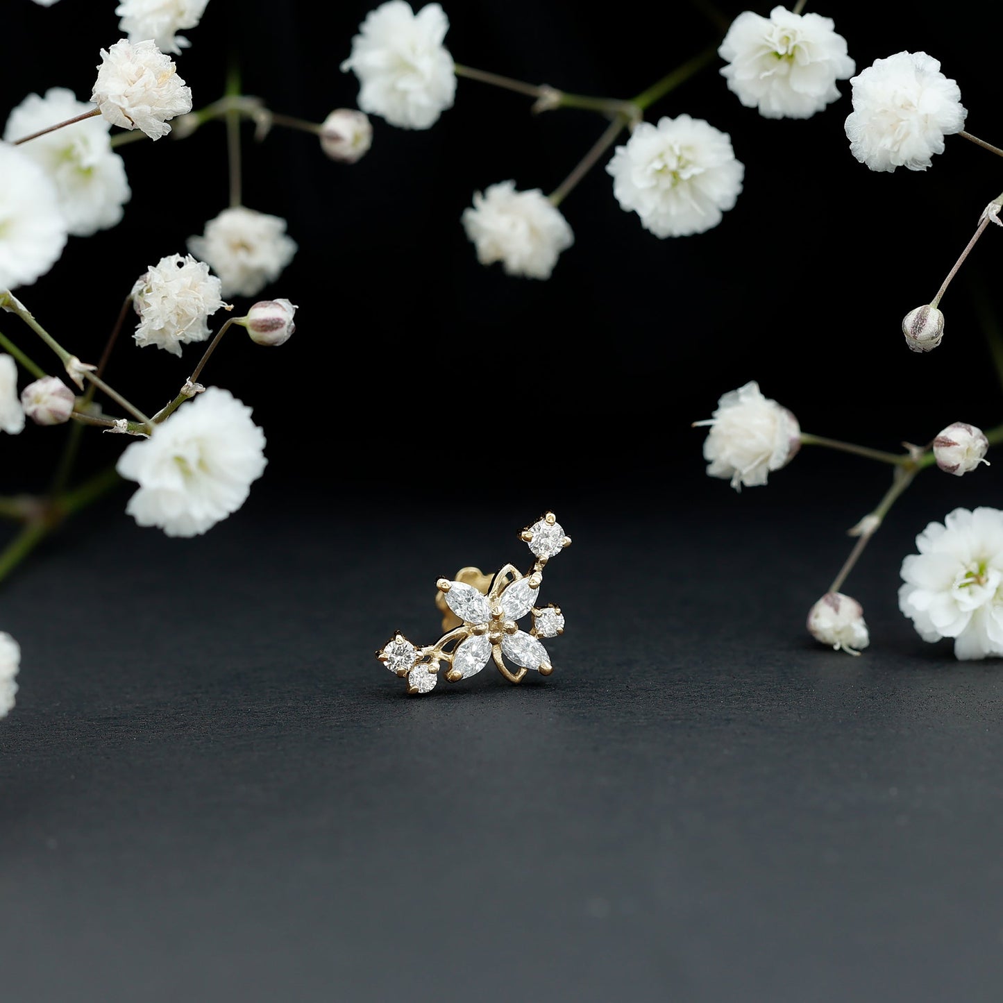 Certified Moissanite Flower Crawler Earring