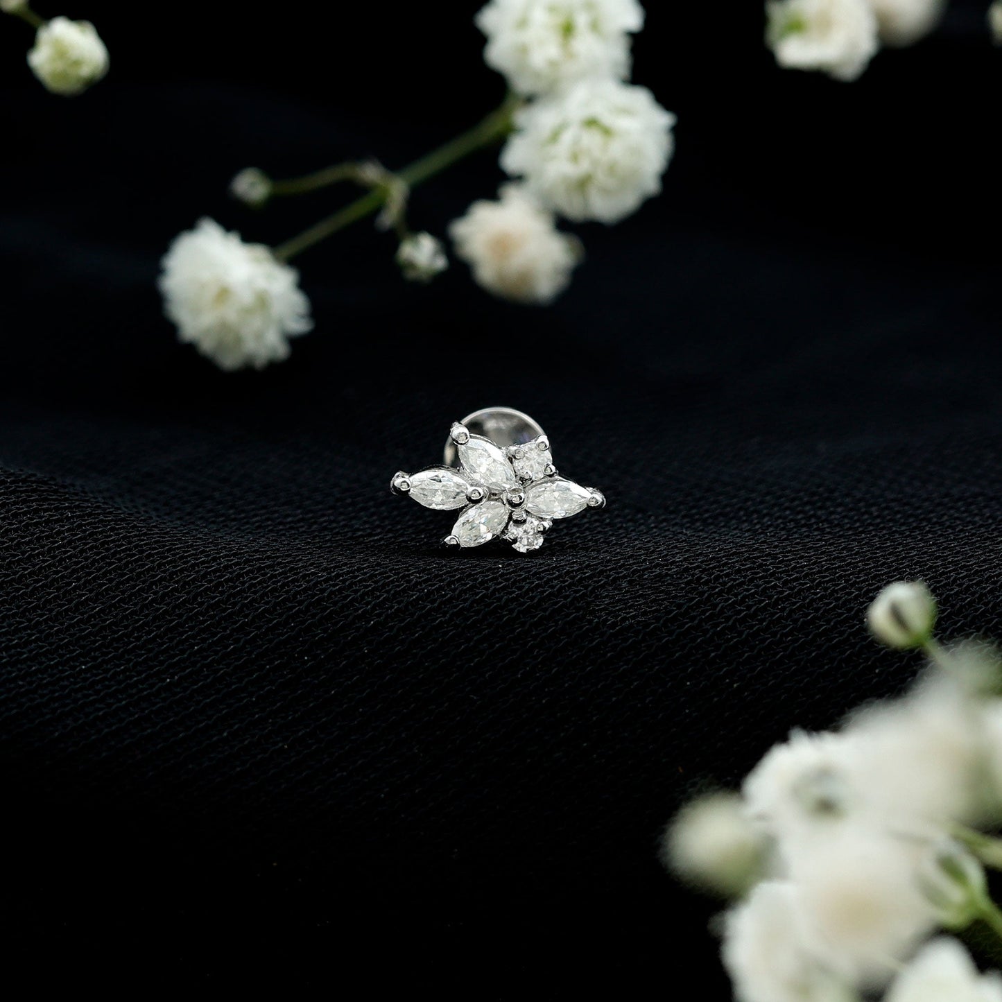 Marquise and Round Moissanite Cluster Floral Earring