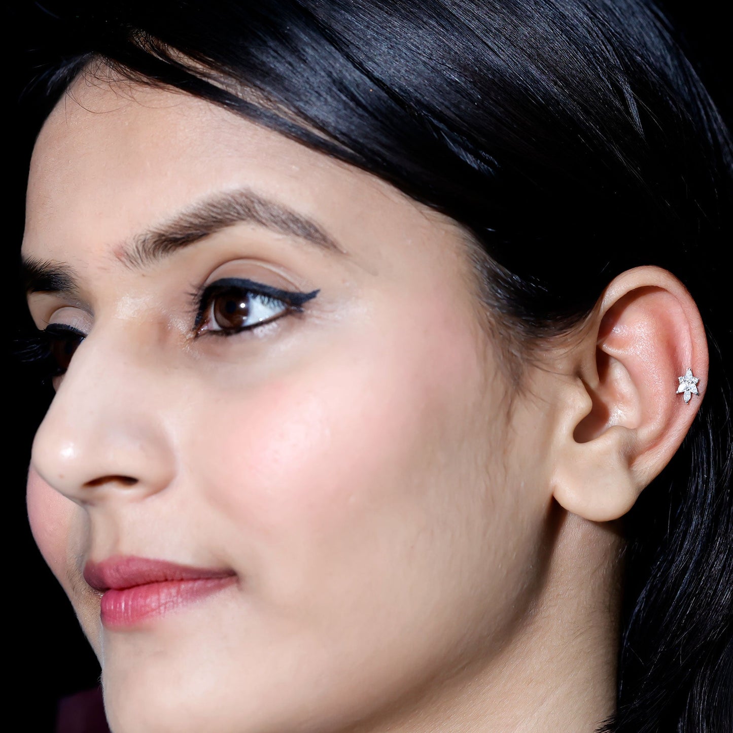 Marquise and Round Moissanite Cluster Floral Earring