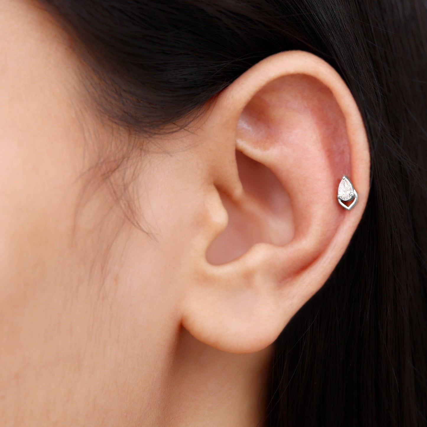 3X5MM Pear Shape Moissanite Solitaire Cartilage Earring