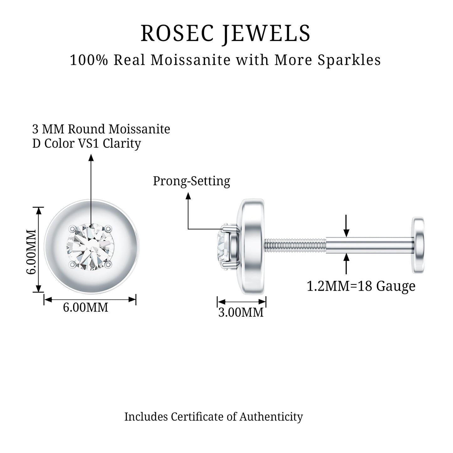 Solitaire Moissanite Circle Cartilage Earring