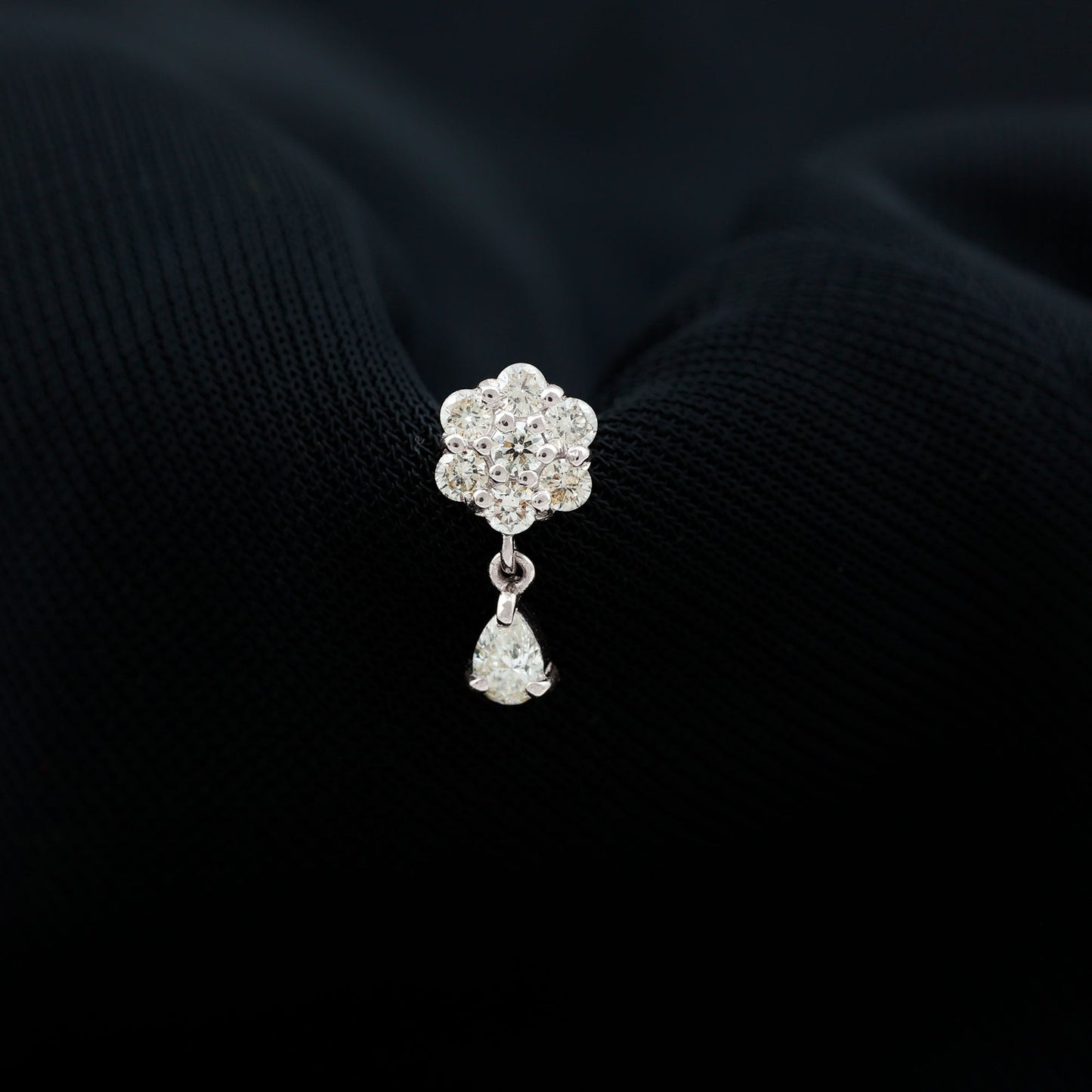 Moissanite Floral Drop Earring for Helix Piercing