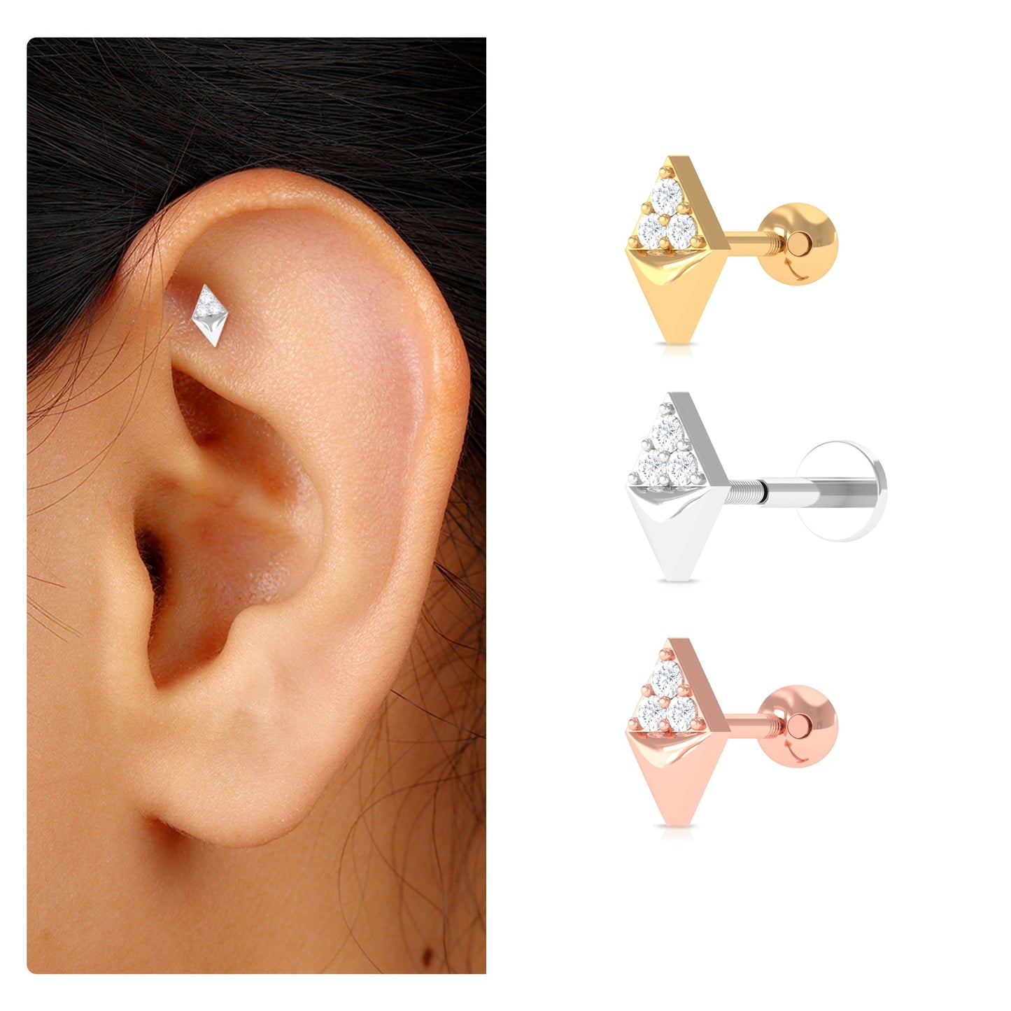 Natural Diamond Geometric Tragus Earring