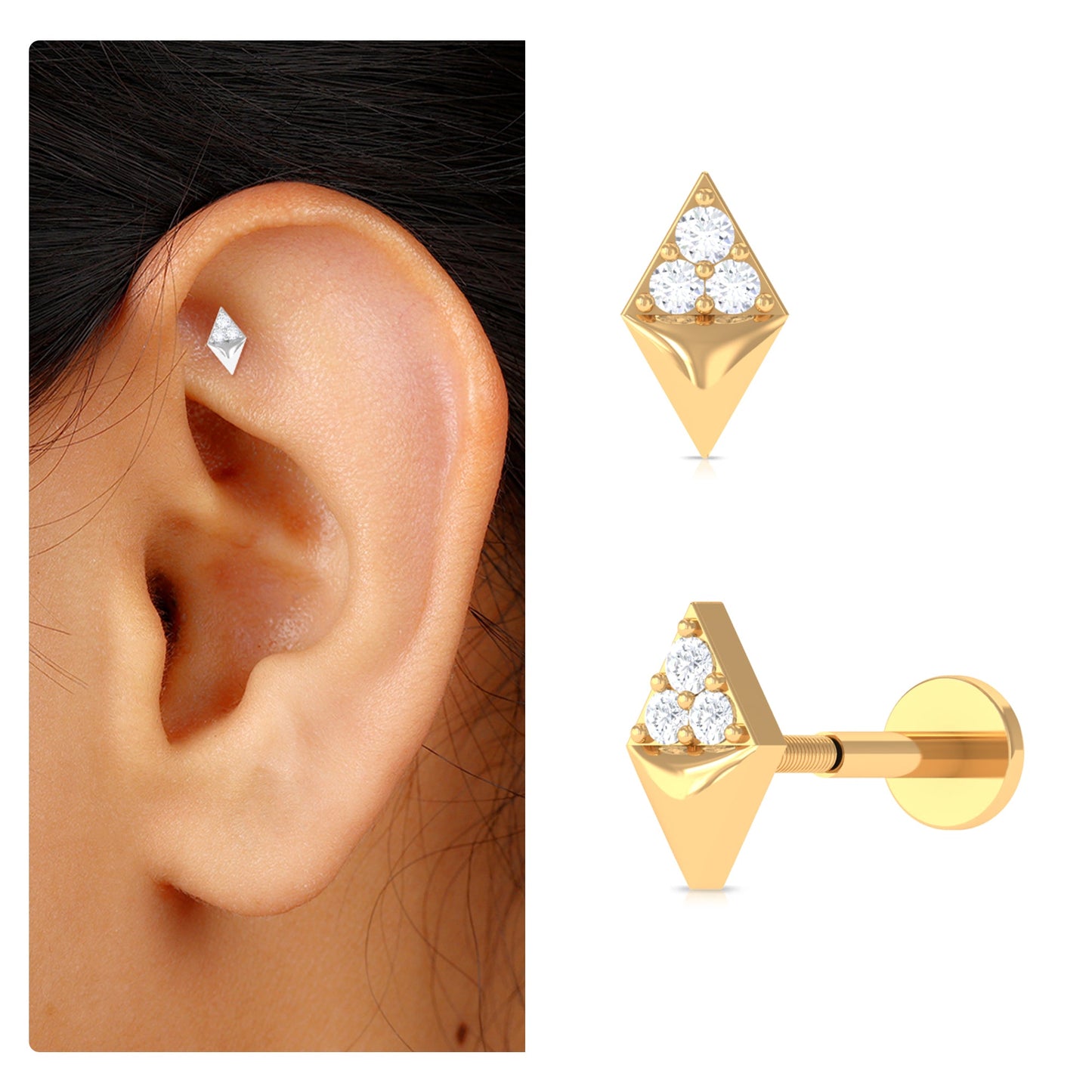 Natural Diamond Geometric Tragus Earring