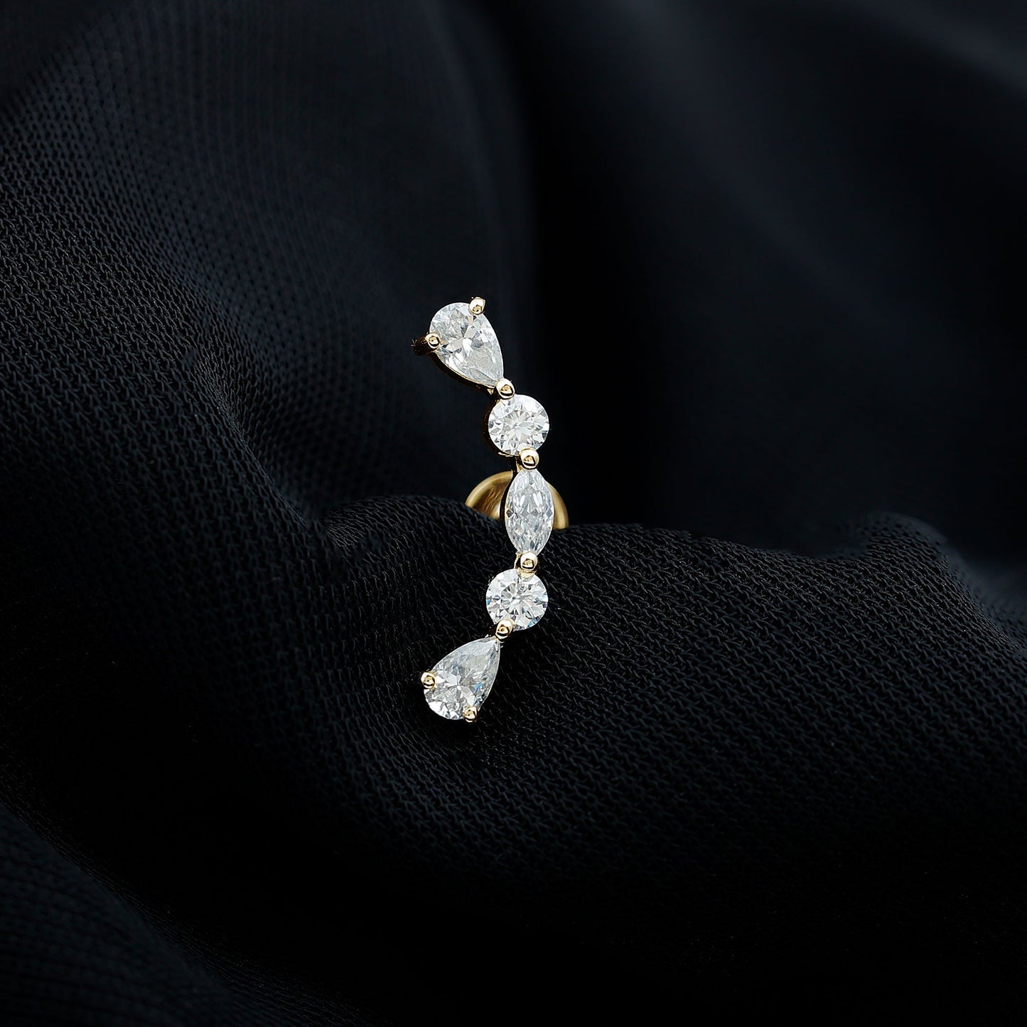 Certified Moissanite Curved Crawler Earring for Helix Piercing