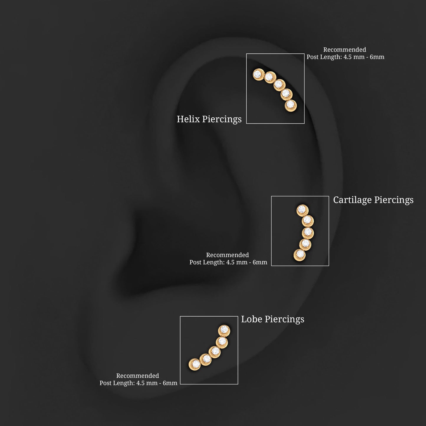 Round Moissanite Crawler Earring for Helix Piercing