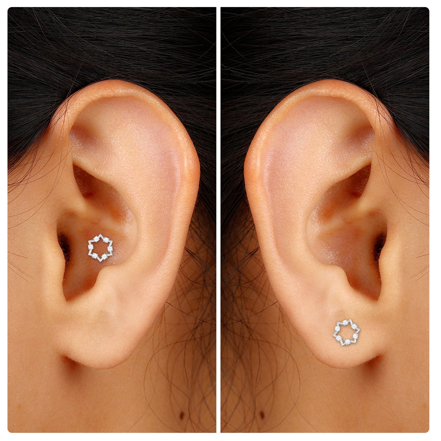 Genuine Diamond Star Earring for Cartilage Piercing