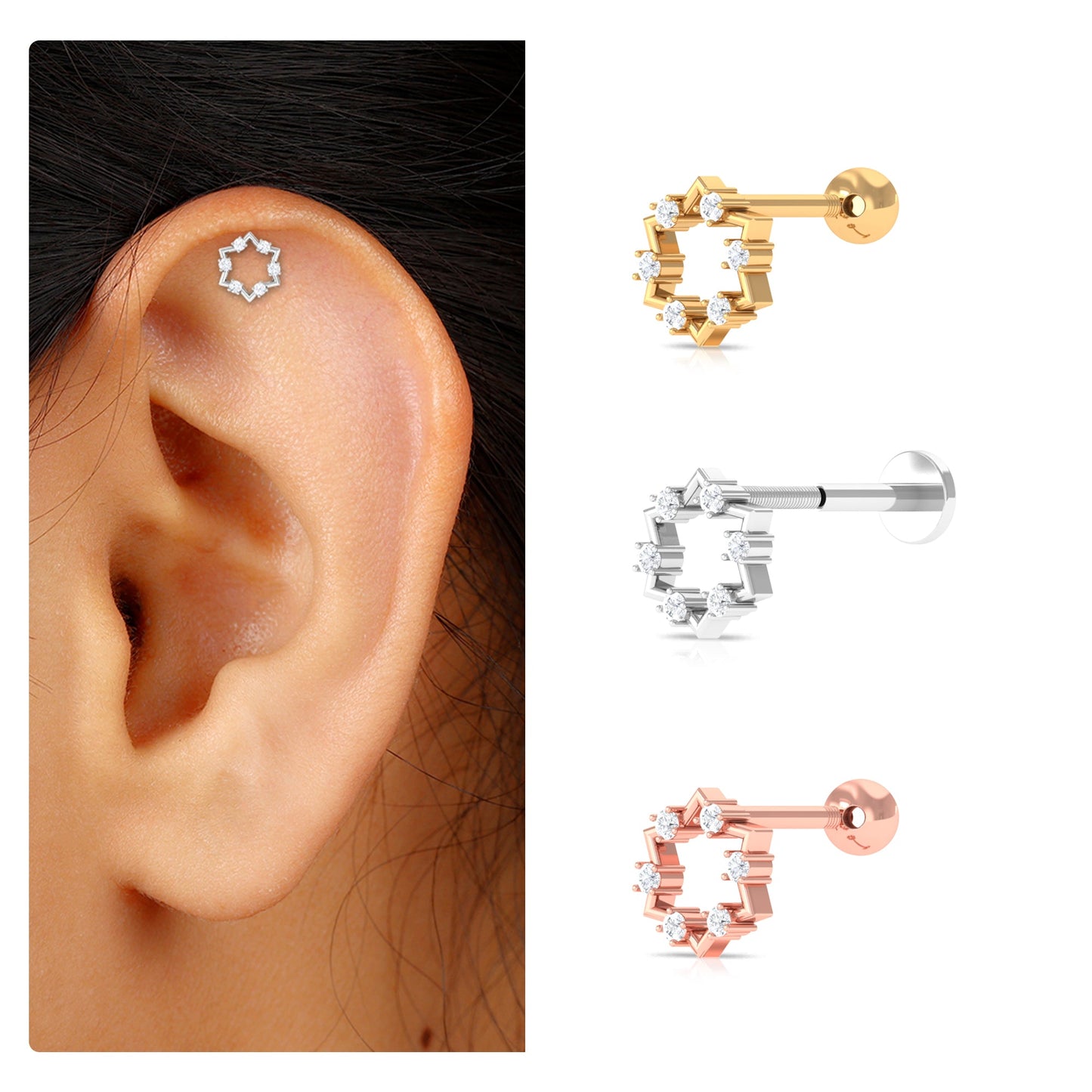 Genuine Diamond Star Earring for Cartilage Piercing