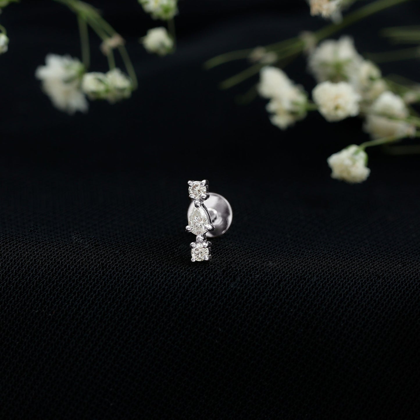 Natural Three Diamond Cartilage Earring with Flat Back